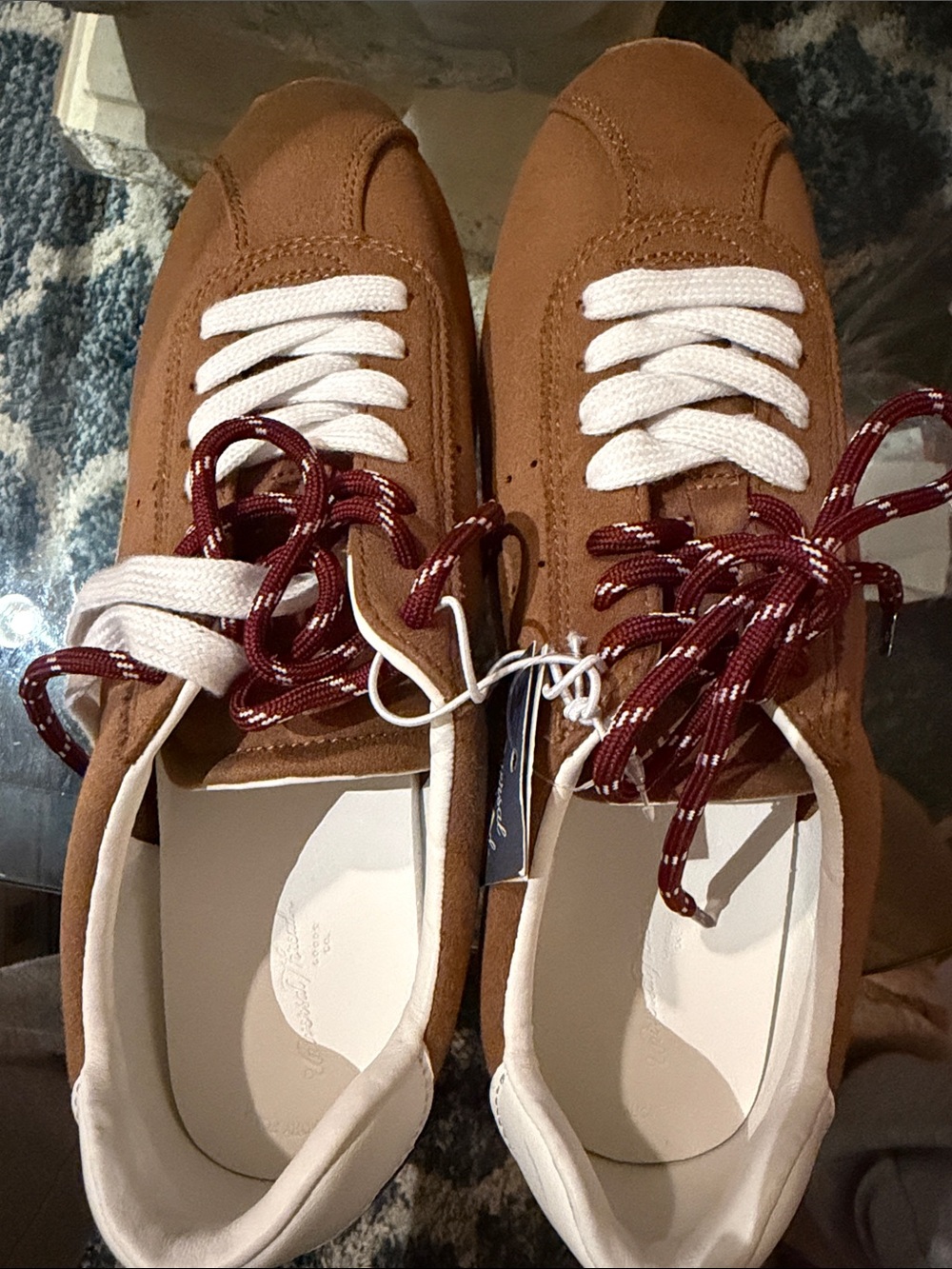 Universal Thread Tan Suede Sneakers with White and Burgundy Laces